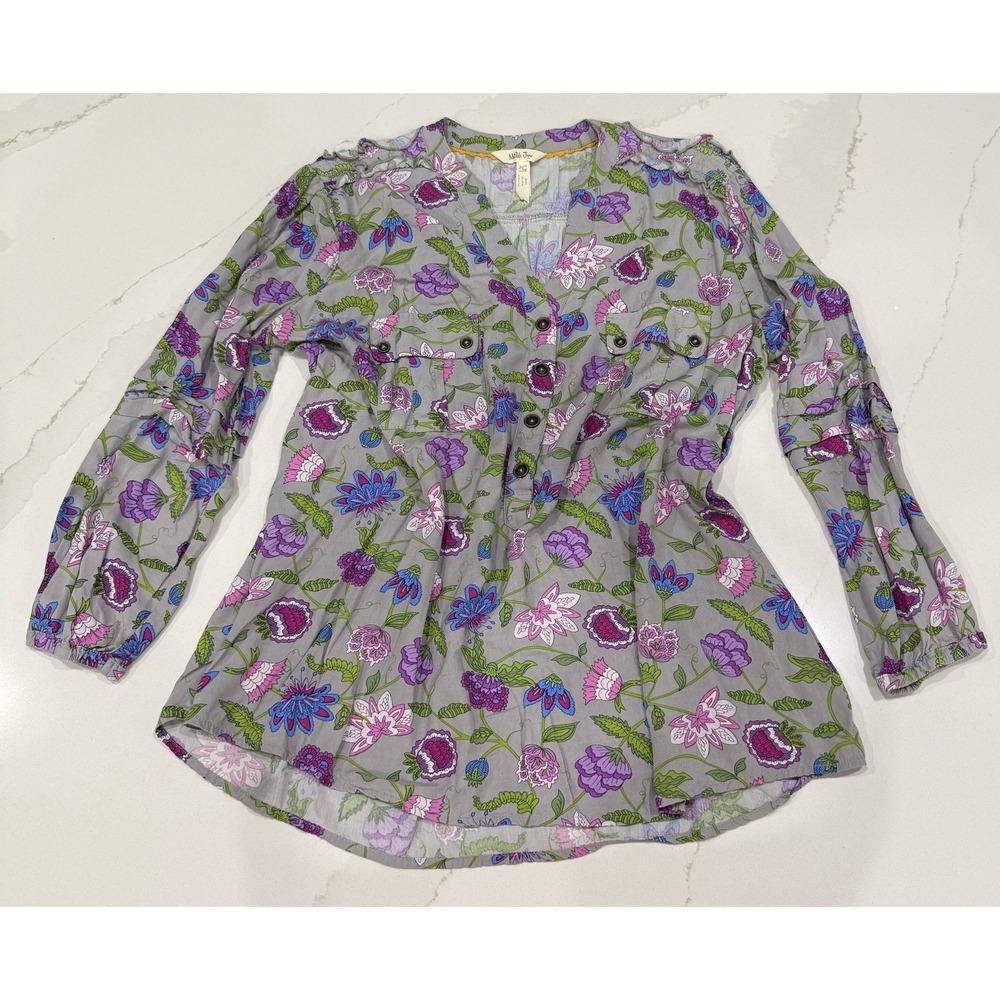 Matilda Jane‎ Gray Floral Jacobean Popover Top Womens Large Bloomcore Romantic